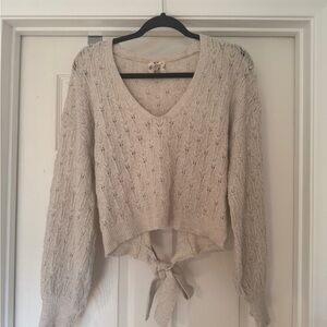 Hippie Rose Cream V-Neck Sweater with Tie